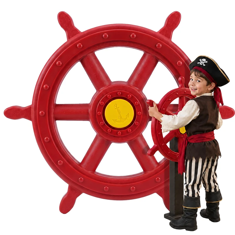 Relaxdays Kids' Steering Wheel for Play Tower, movable accessory, red