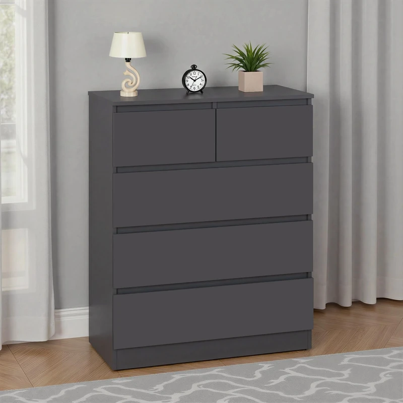 Seconique Malvern 3+2 Drawer Chest of Drawers, Grey