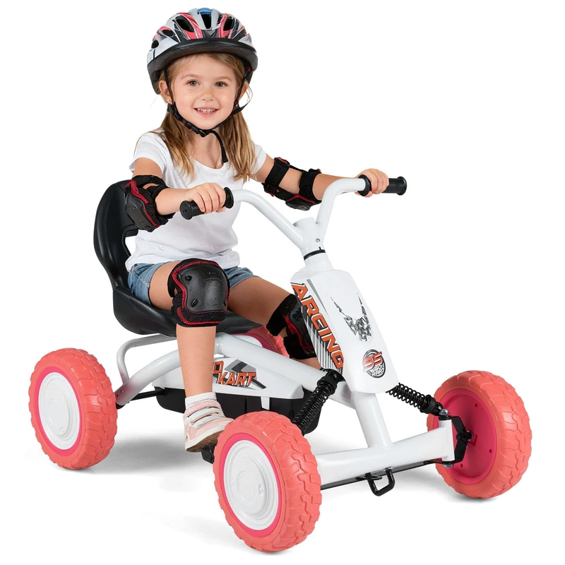 GYMAX Kids Pedal Go Kart, 4 Wheel Children Ride On Racer (White)