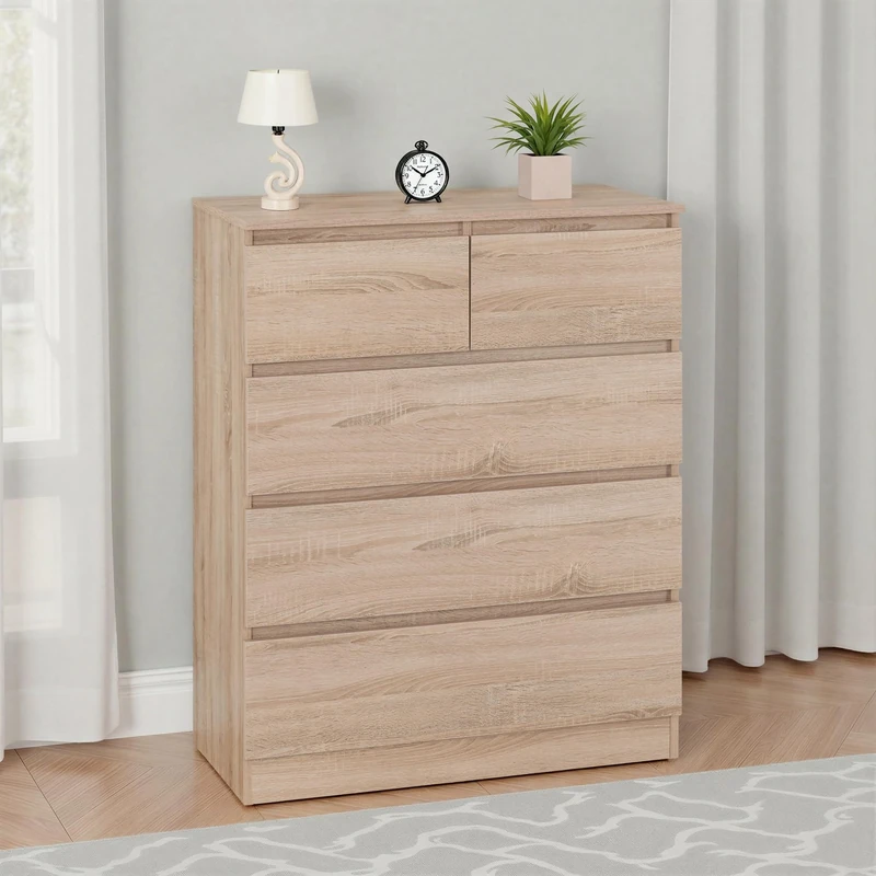 Seconique Malvern 3+2 Drawer Chest of Drawers, Sonoma Oak Effect