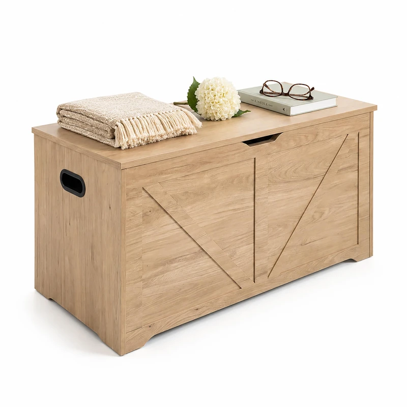 Relaxdays storage bench with lid, HxWxD: 46 x 100 x 40 cm, light grey