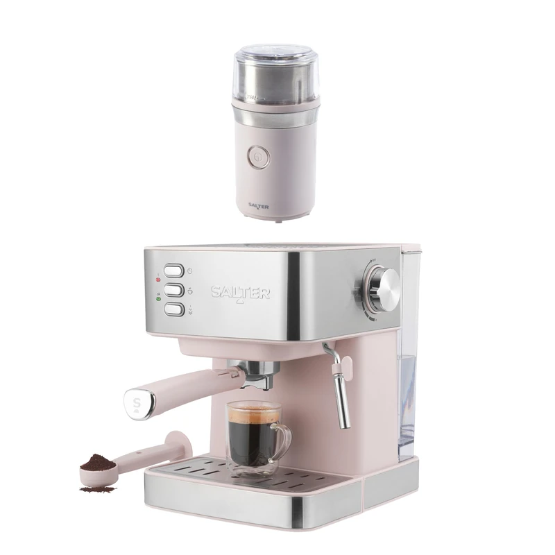 Salter Edit Espresso Coffee Machine With Grinder, Pink