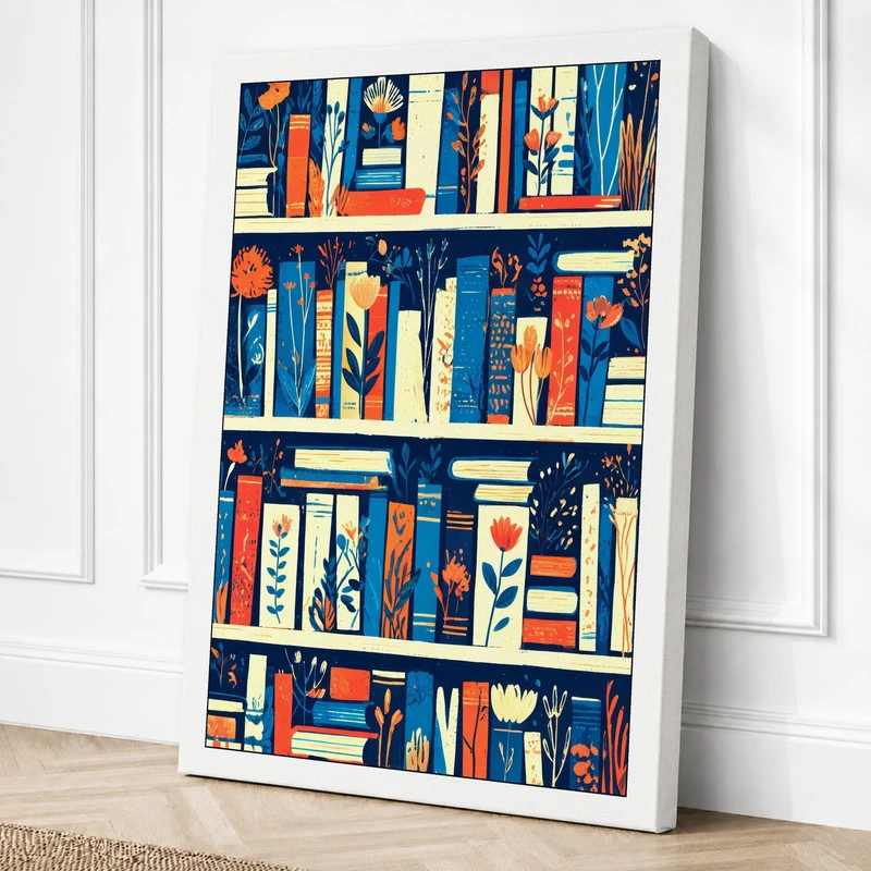 Bookshelf Stories Geometric Canvas Wall Art Print 36x24 Inch
