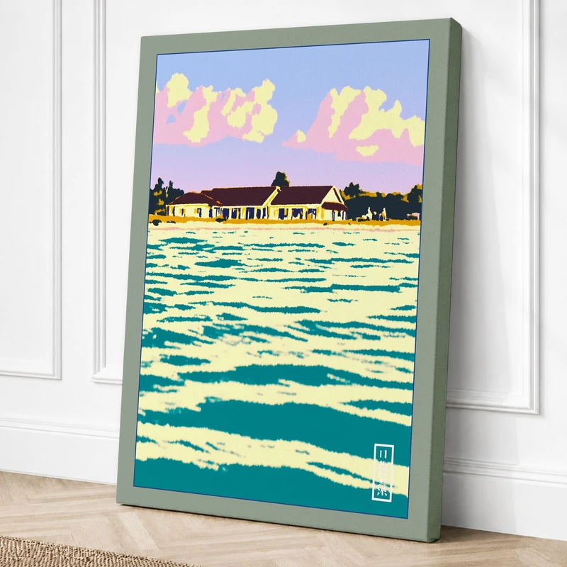 Pier at Dusk Coastal Canvas Wall Art Print 36x24 Inch