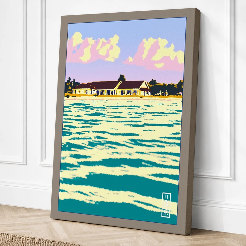 Pier at Dusk Coastal Canvas Wall Art Print 36x24 Inch