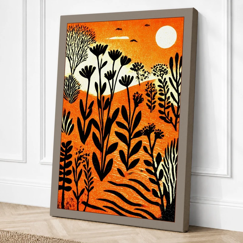 Sunset Over Geometric Garden Canvas Wall Art Print 36x24 Inch