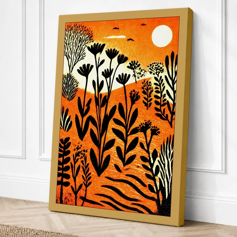 Sunset Over Geometric Garden Canvas Wall Art Print 36x24 Inch