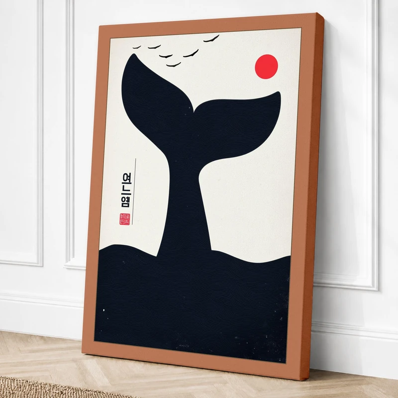 Whale Tail Rising Japandi Canvas Wall Art Print 36x24 Inch