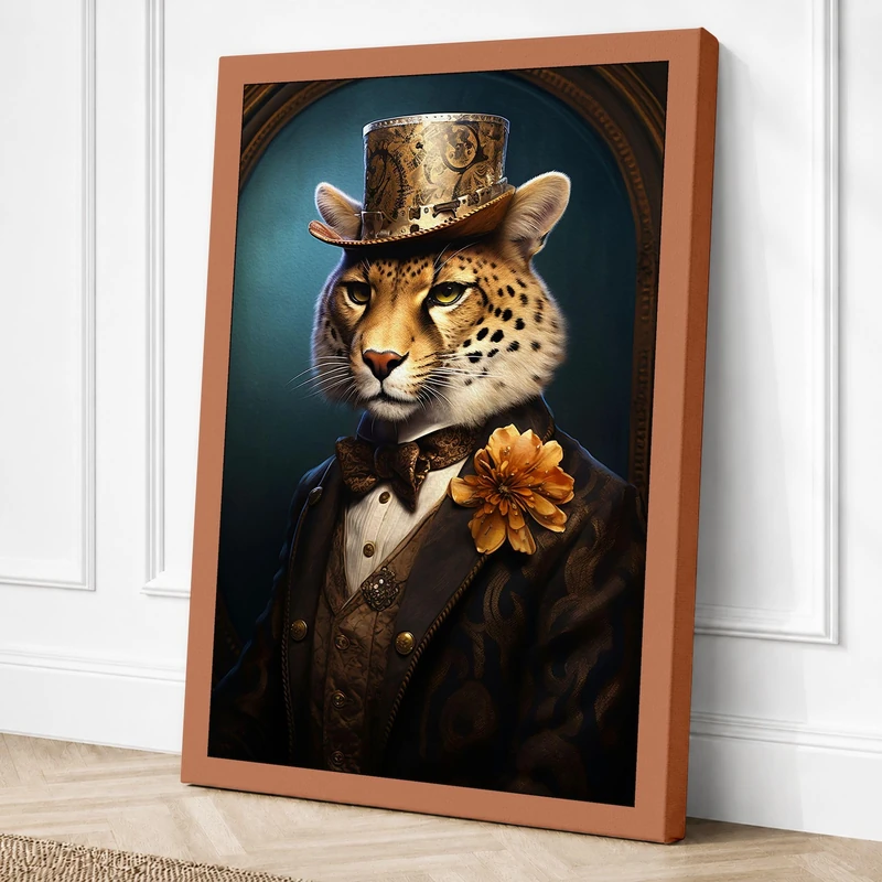 Leopard in Formal Attire Canvas Wall Art Print 36x24 Inch