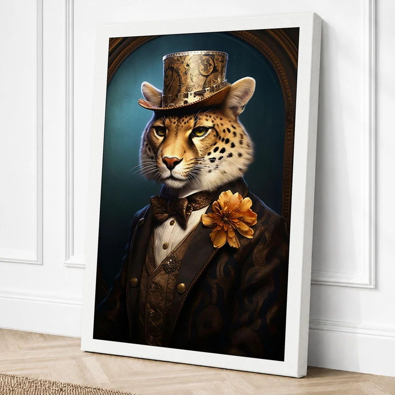Leopard in Formal Attire Canvas Wall Art Print 36x24 Inch
