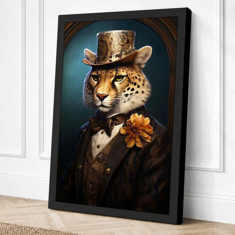Leopard in Formal Attire Canvas Wall Art Print 36x24 Inch