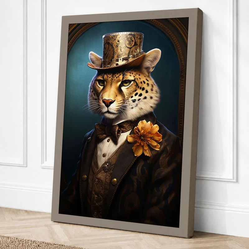 Leopard in Formal Attire Canvas Wall Art Print 36x24 Inch