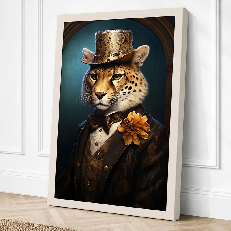 Leopard in Formal Attire Canvas Wall Art Print 36x24 Inch