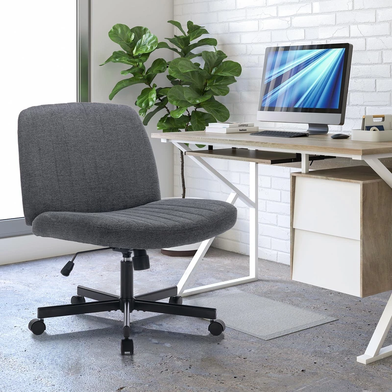 COLAMY Wide Office Chair, Padded Armless Task Vanity Chair Swivel Home Office Desk Chair 115°Rocking Mid Back Ergonomic Computer Chair for Home Working, Make Up, Gaming (With Wheels, DarkGrey)