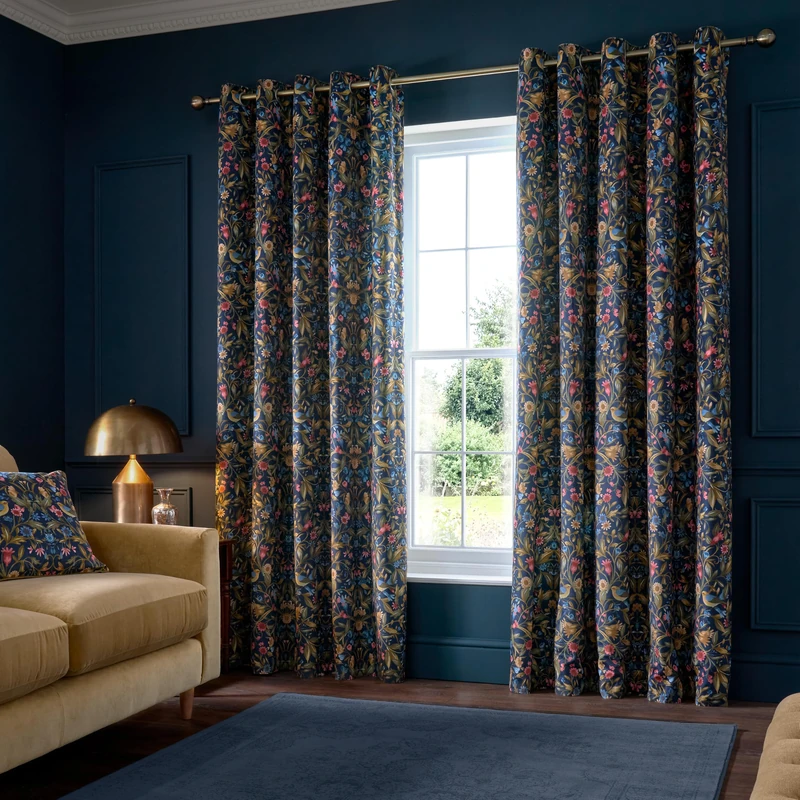 Catherine Lansfield Hedgerow Hopper 66x72 Inch Eyelet Curtains Navy Blue