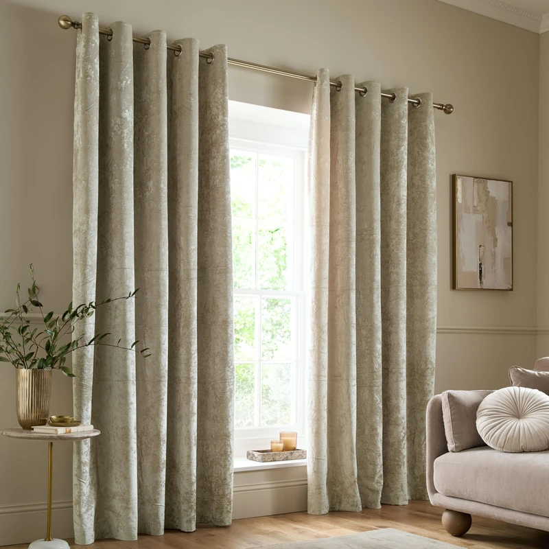 Catherine Lansfield Crushed Velvet 46x90 Inch Eyelet Curtains Natural