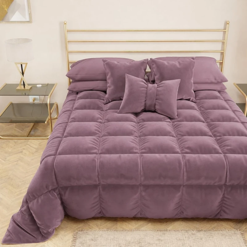 PETTI Artigiani Italiani - Velvet Winter Quilt 260x270 cm, Double-Sided Bedspread, 350 g/m², Onion pink, Made in Italy