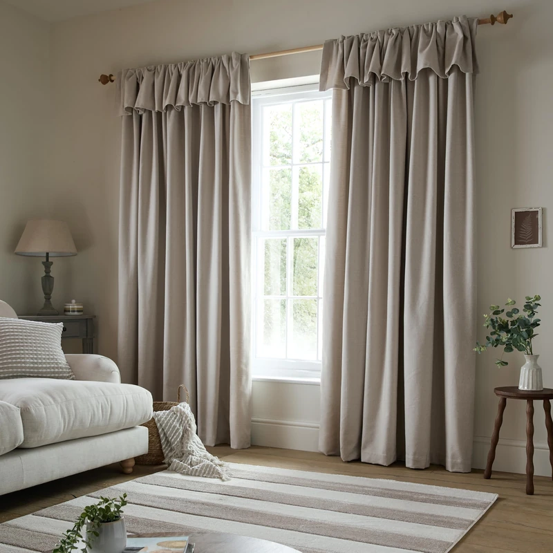 Catherine Lansfield Brushed Texture Ruffle Top 66x72 Inch Pencil Pleat Curtains Natural