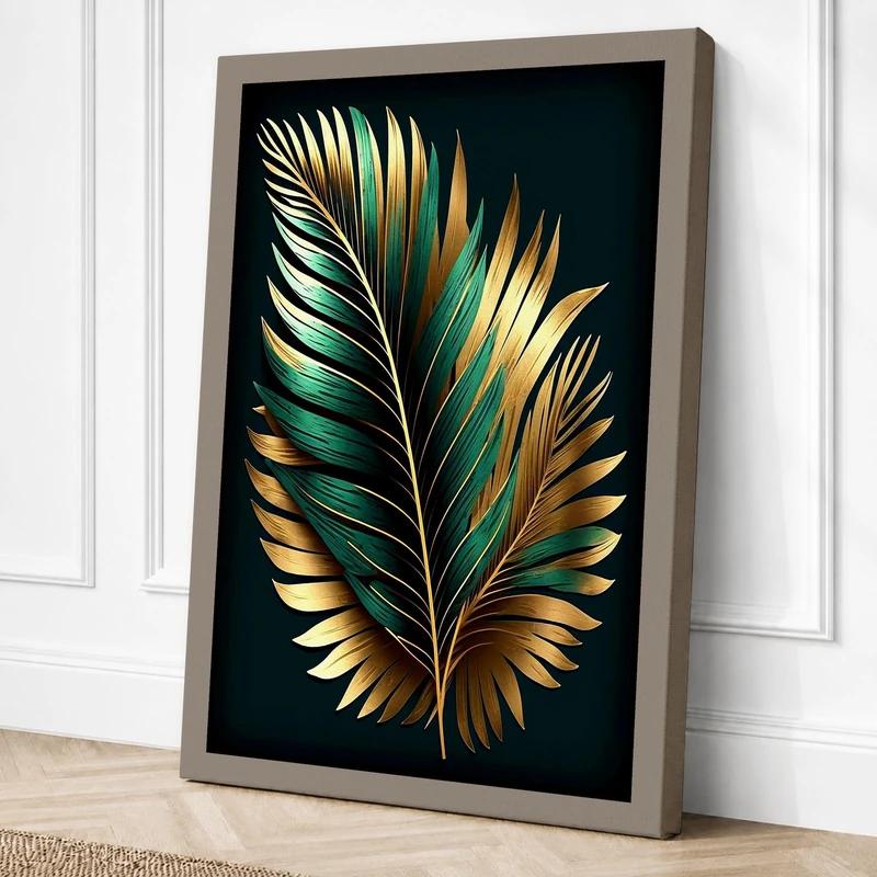Metallic Feather Canvas Wall Art Print 36x24 Inch