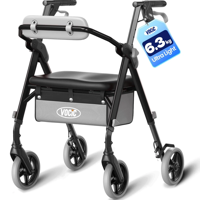 VOCIC Z12 Ultralight Rollator Walker with Seat for Senior,6.3kg, Adjustable