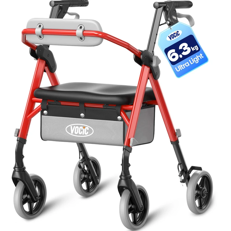 VOCIC Z12 Ultralight Rollator Walker with Seat for Senior,6.3kg, Adjustable