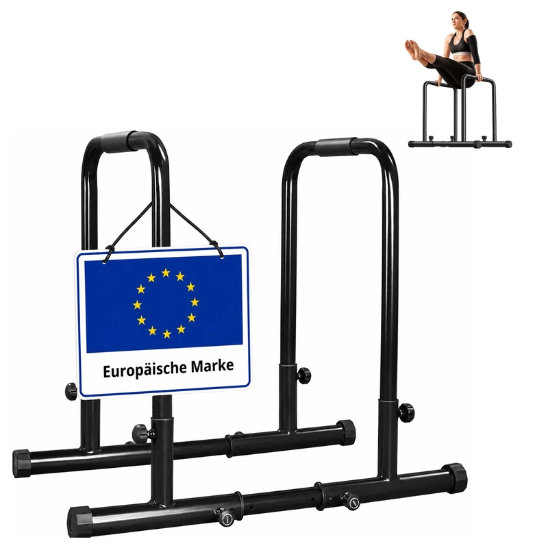 Relaxdays Dip Bars, max. 150 kg, adjustable height, steel, black