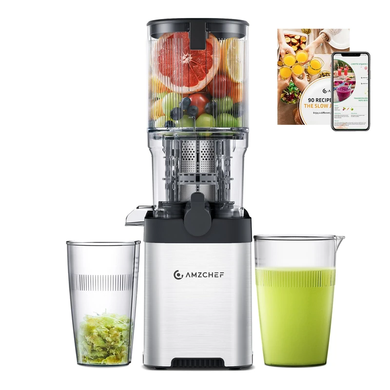 AMZCHEF Cold Press Juicer, 135mm Extra Large Feed Chute