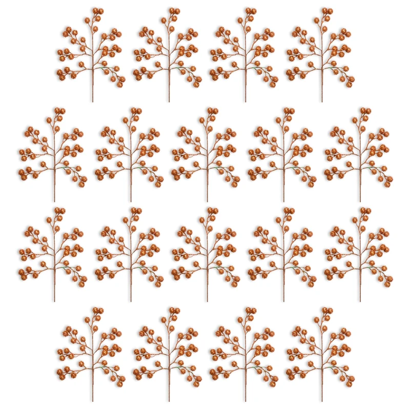 Christmas Tree Glitter Berries Stems, Artificial Picks 45cm Rose Gold 18Pcs