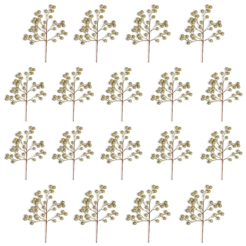 Christmas Tree Glitter Berries Stems, Artificial Picks 45cm Champagne 18Pcs