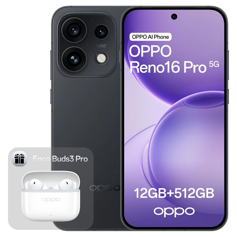 OPPO Reno16 Pro 5G 512GB 12GB RAM Starlight Black Enco Buds3 Pro Glaze White