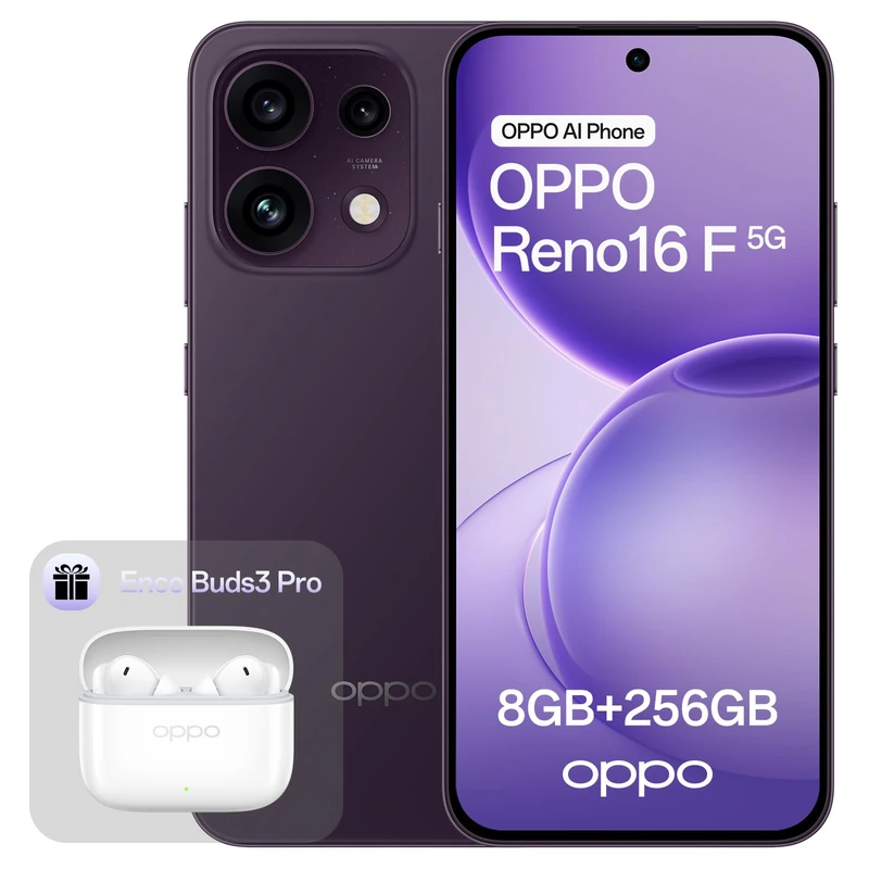 OPPO Reno16 F 5G 256GB 8GB RAM Twilight Violet Enco Buds3 Pro Glaze White