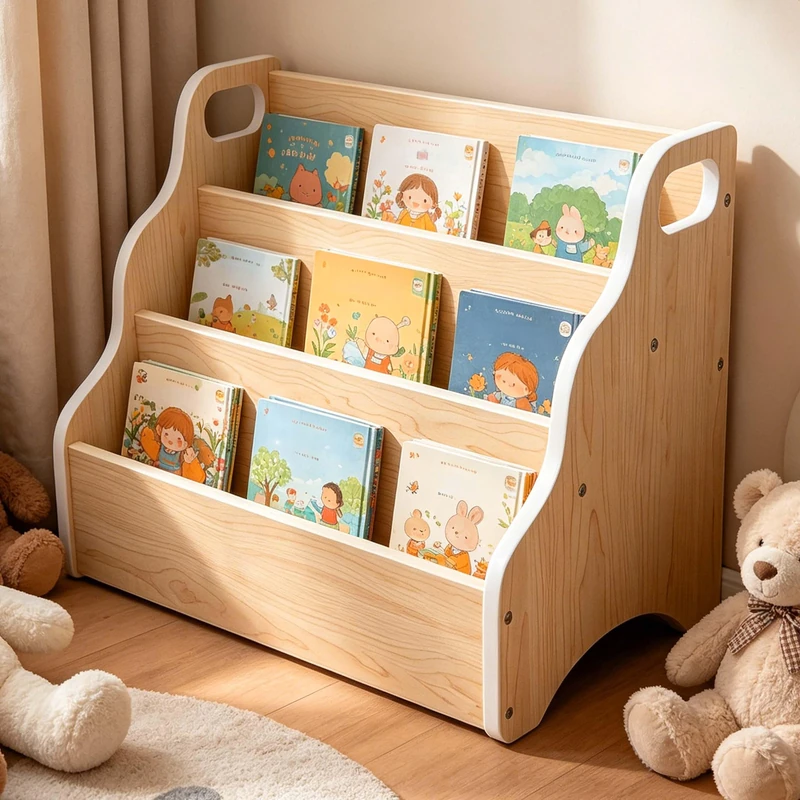 Relaxdays Children’s Bookshelf, Portable Desk Organiser, Natural