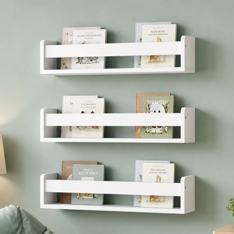 Relaxdays Children's Shelf Set of 3, Wall-mounted Kids' Bookshelves, White