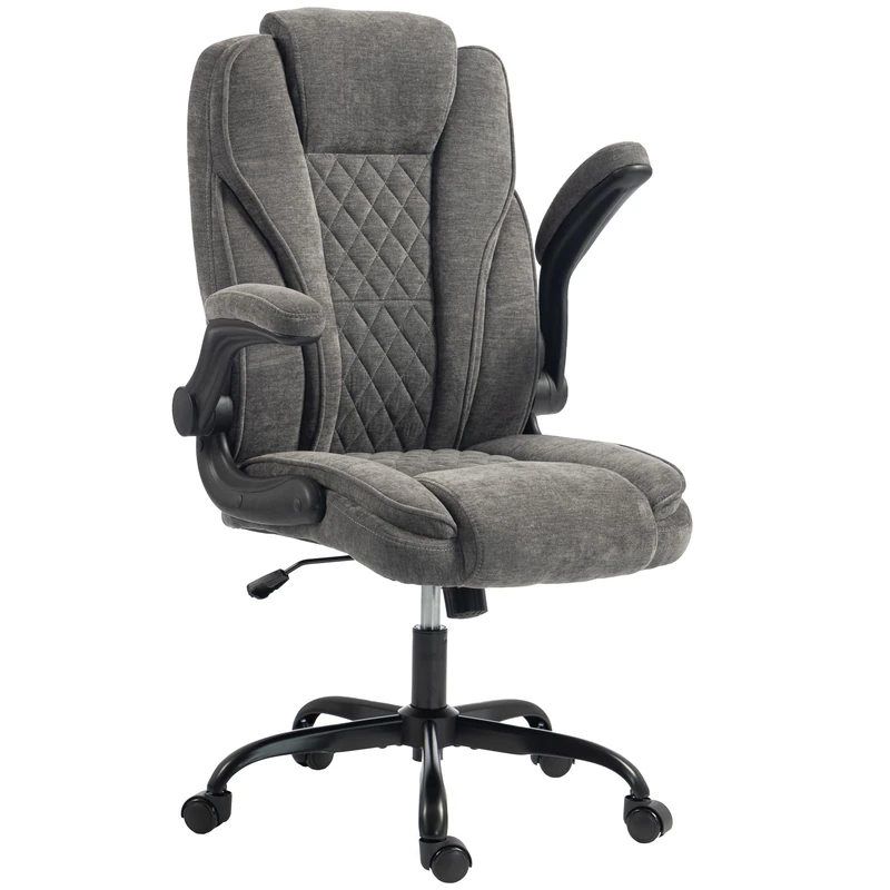 HOMCOM Office Chair Padded Flip-up Armrest Multiple Angle Rocking Dark Grey