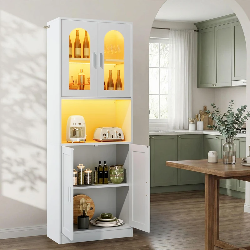 YITAHOME Tall Kitchen Cupboard Cabinet with LED Light, Microwave Shelf