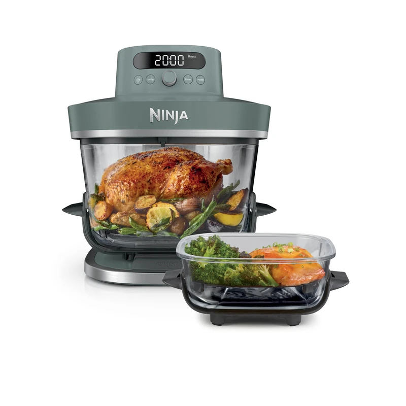 Ninja CRISPi PRO XL Glass Air Fryer, 7 Preset Cooking Functions, Includes 5.7L and 2.3L CleanCrisp Glassware Cooking Containers and Storage Lids, Ash Grey AS101UKGY