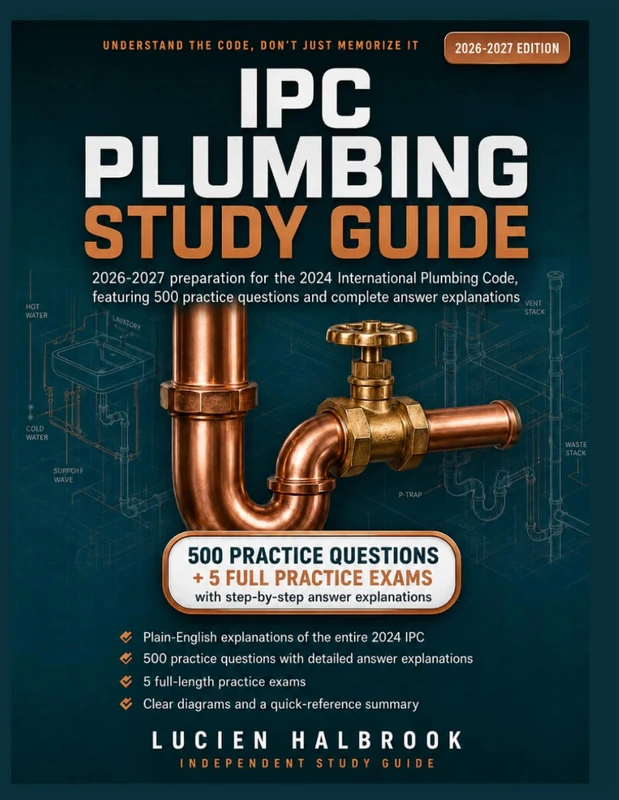 IPC Plumbing Study Guide: 2026-2027 preparation for the 2024 International Plumbing Code, featuring 500 practice questions and complete answer explanations