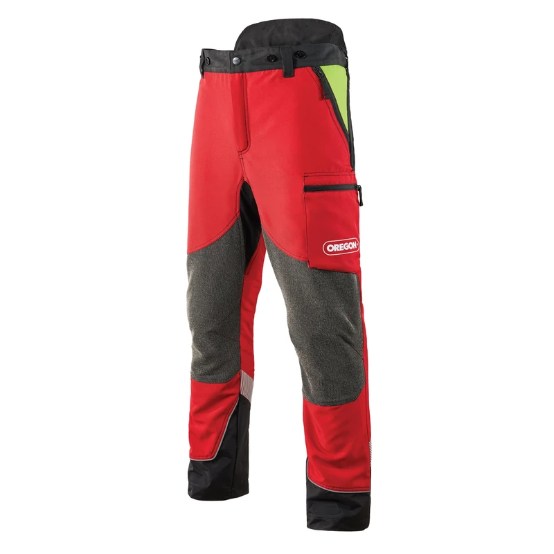 Oregon Protect Plus Chainsaw Trousers, PPE Clothing, Red/Yellow, Size XS