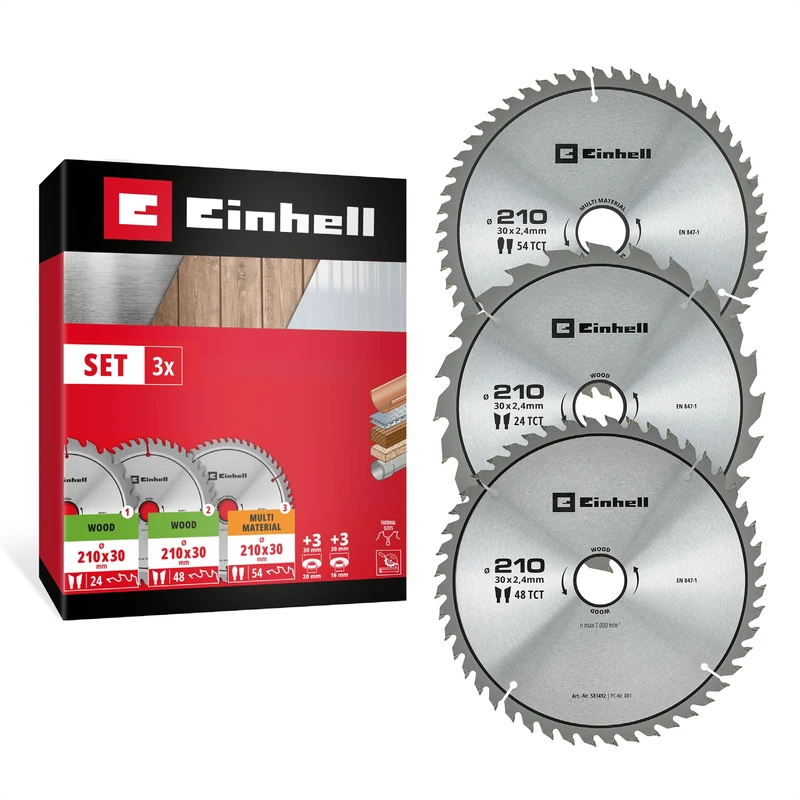 Einhell 3-Piece Circular Saw Blade Set, Wood, Multi-Material, Ø 210 x 30 mm