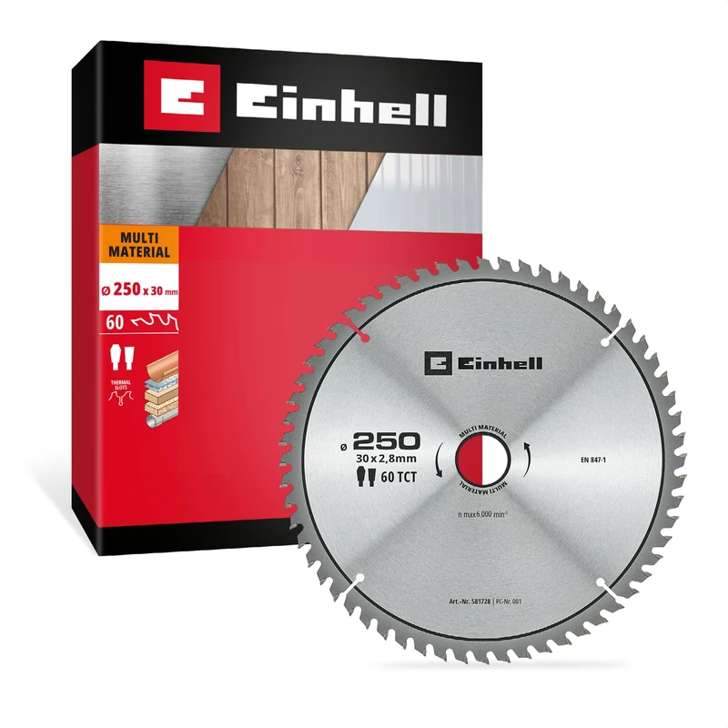 Einhell TCT Circular Saw Blade, Multi Material, Ø 250 x 30 mm, 60 T