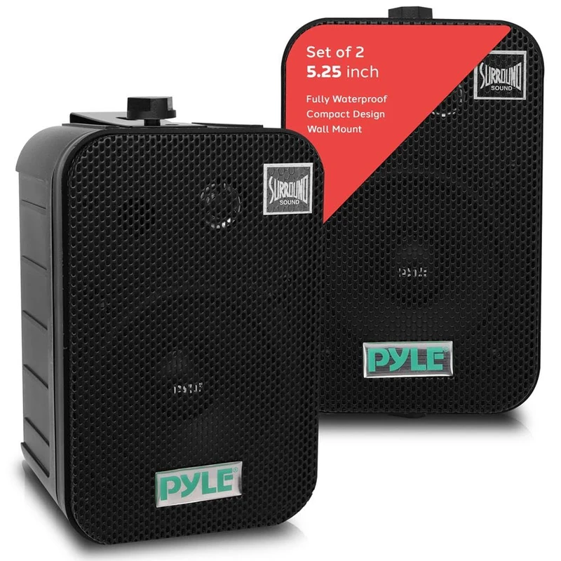 Pyle Outdoor Speakers, 5.25 Inch Weatherproof Wall Mount Pair, Black