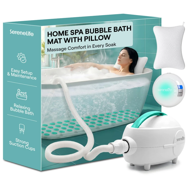 SereneLife Bubble Bath Spa Mat with LED Remote, Bath Jets and Heater