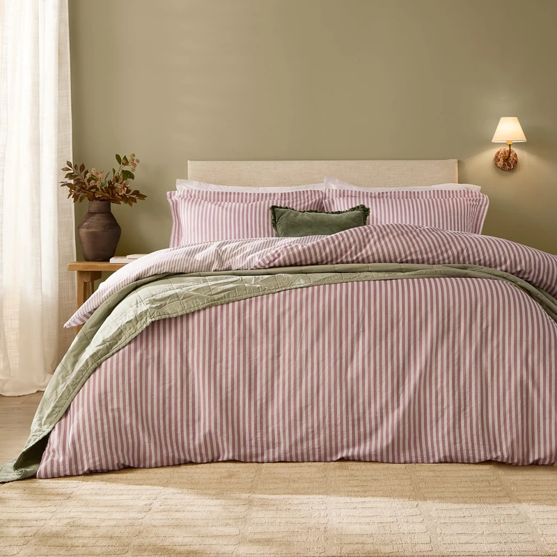 Yard Hebden 100% Cotton Stripe Duvet Cover Set (Rosewood,King)