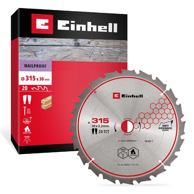 Einhell Circular Saw Blade, Nail-Proof, Ø 315 x 30 mm, 20T