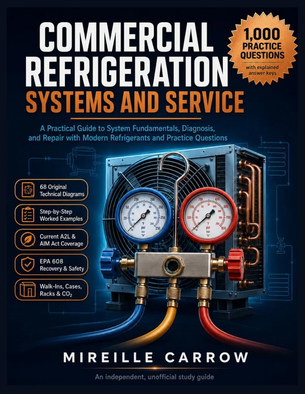 COMMERCIAL REFRIGERATION SYSTEMS AND SERVICE: A Practical Guide to System Fundamentals, Diagnosis, and Repair with Modern Refrigerants and Practice Questions