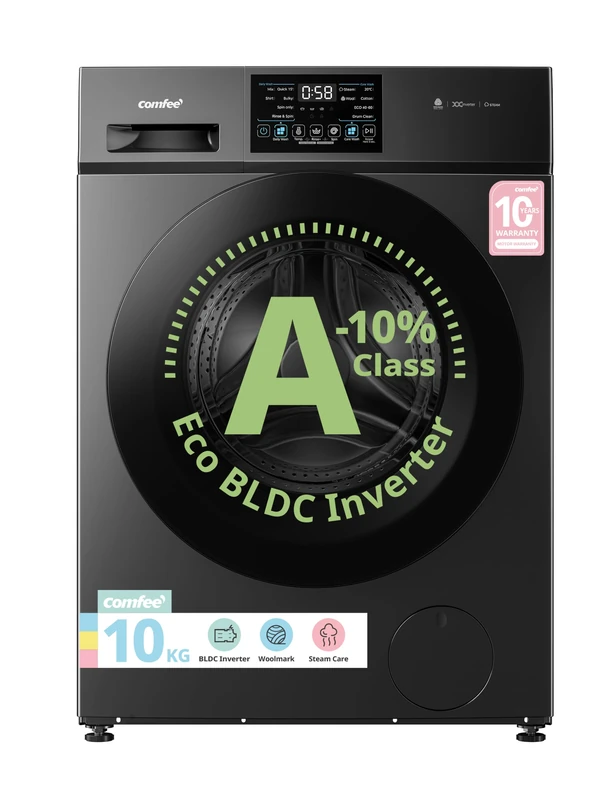 COMFEE' 10kg Washing Machine A-10% Energy Class 1400rpm BLDC Motor Black