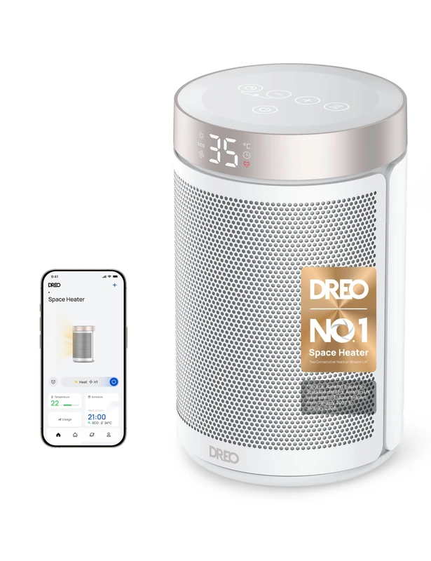 DREO Smart Electric Heater, 1500W Energy Efficient Space Silent Room Heater