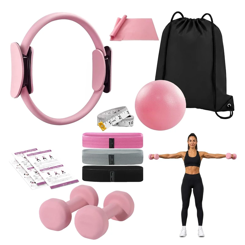 Relaxdays Pilates Set, 11pc, pink