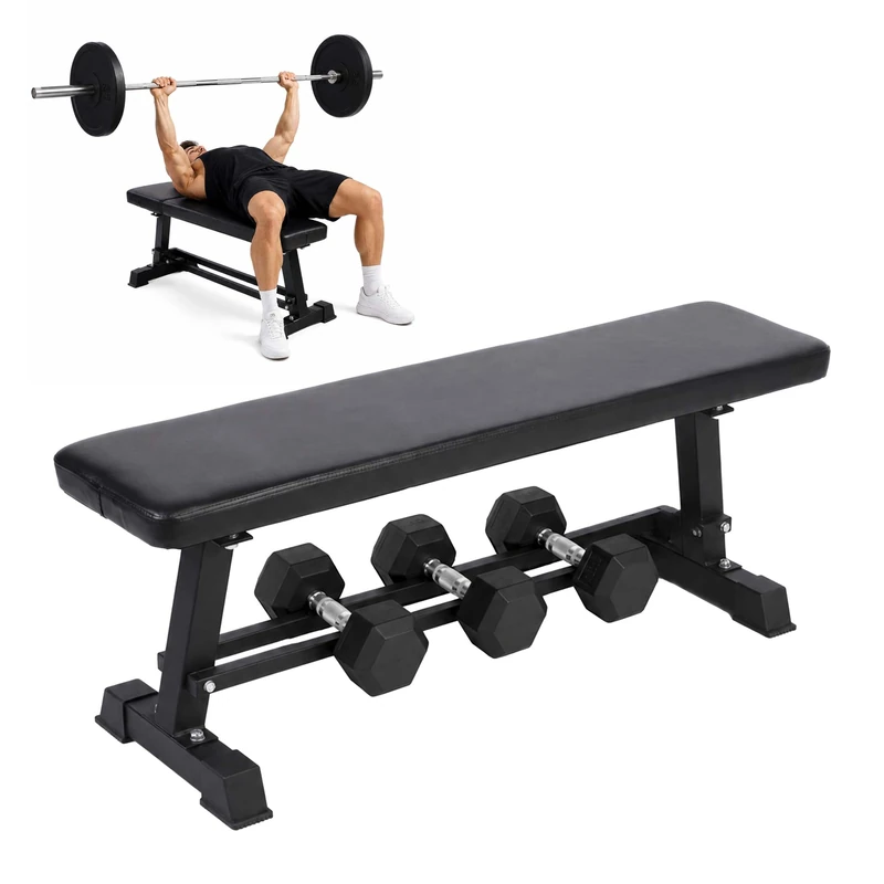 Relaxdays Flat Bench, Dumbbell Rack 300 kg, Steel, Black