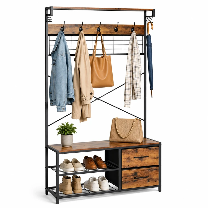 Relaxdays coat stand, brown/blk